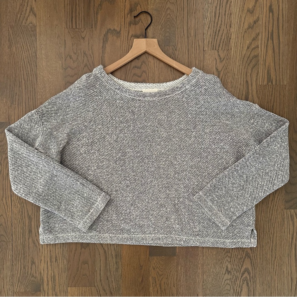 Eileen Fisher Organic Cotton Variegated Knit Wide Neck Sweatshirt in Grey Small
